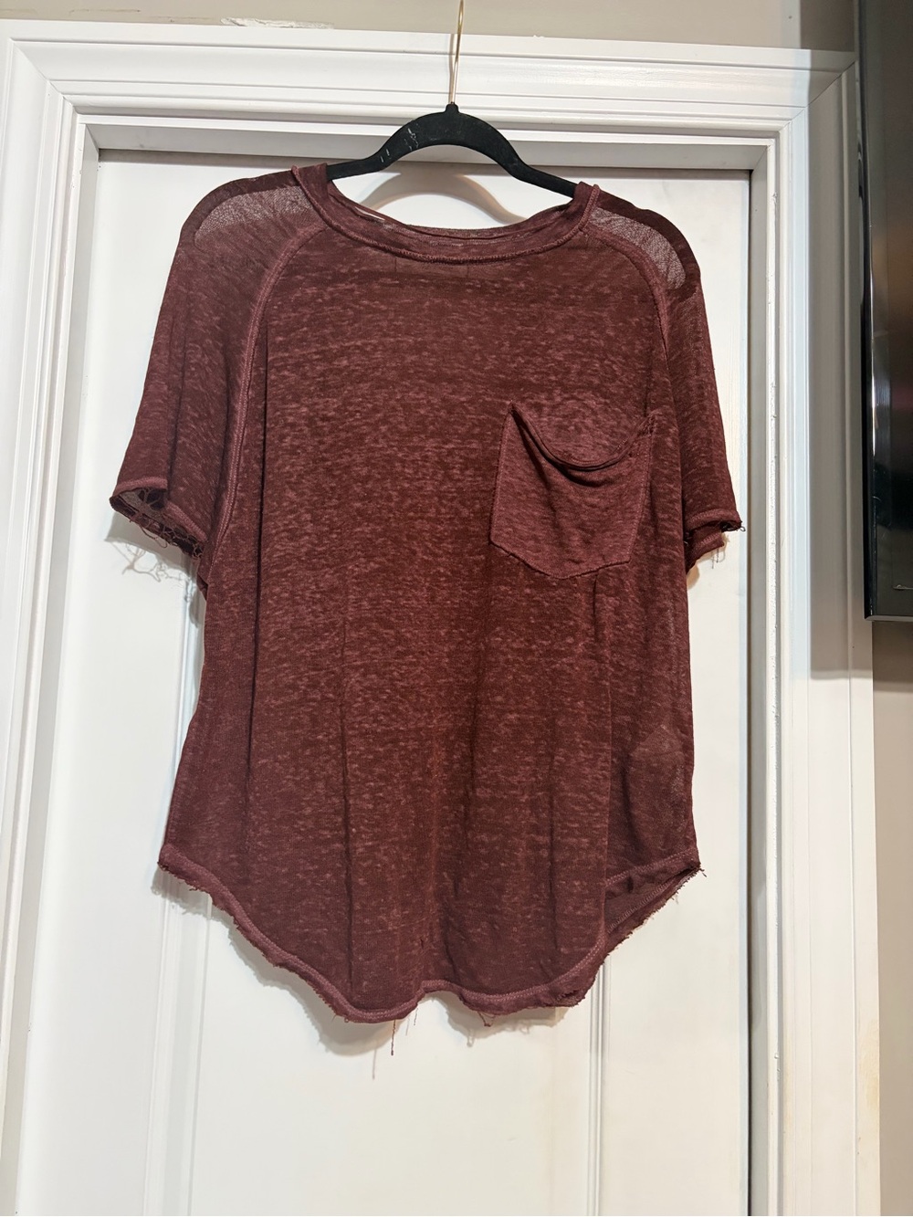 Free People We The Free Burnout Pocket Tee in Burgundy Wash